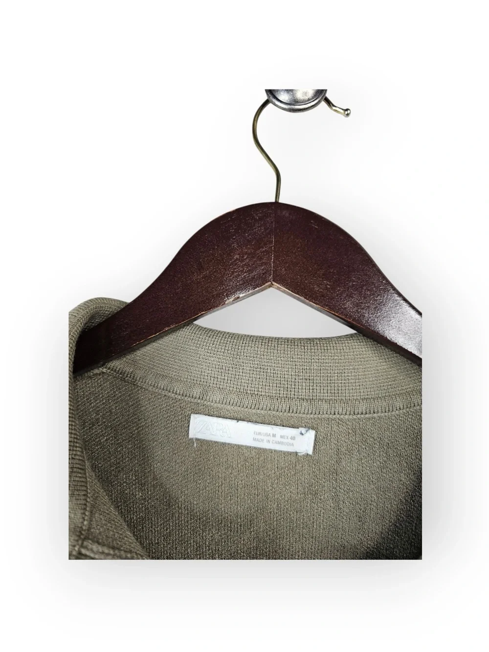 ZARA Men's Knit Long Sleeve Polo Shirt Medium Tan/Taupe